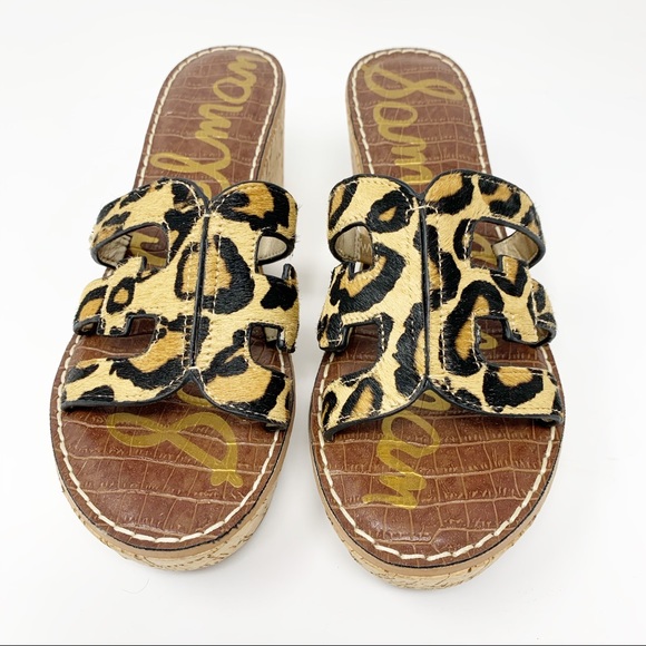 Sam Edelman Regis Leopard Wedge Mule Sandals Sz 10 - Picture 1 of 11